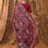 Dark Red Floral Embroidered Silk Blend Saree