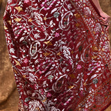 Dark Red Floral Embroidered Silk Blend Saree