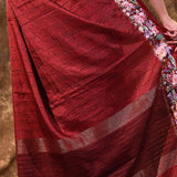 Brown Red Embroidered Silk Blend Saree