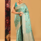 Mint Green In Floral Gold Zari On Banarasi Silk Saree