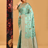 Mint Green In Floral Gold Zari On Banarasi Silk Saree