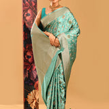 Mint Green In Floral Gold Zari On Banarasi Silk Saree