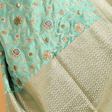 Mint Green In Floral Gold Zari On Banarasi Silk Saree