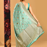 Mint Green In Floral Gold Zari On Banarasi Silk Saree