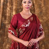 Dark Maroon Tussar Embroidered Saree