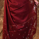 Dark Maroon Tussar Embroidered Saree