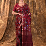 Brick Red Floral Silk Blend Saree