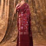 Brick Red Floral Silk Blend Saree