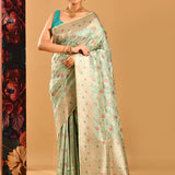 Mint Green Floral Meenakari Banarasi Silk Saree