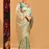 Mint Green Floral Meenakari Banarasi Silk Saree