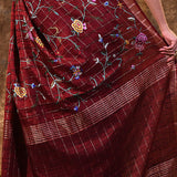 Brick Red Floral Silk Blend Saree