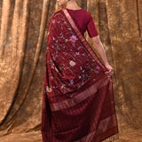 Brick Red Floral Silk Blend Saree