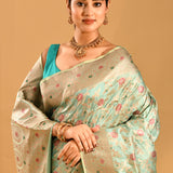 Mint Green Floral Meenakari Banarasi Silk Saree