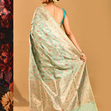 Mint Green Floral Meenakari Banarasi Silk Saree