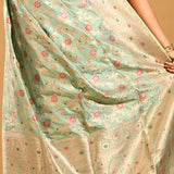 Mint Green Floral Meenakari Banarasi Silk Saree