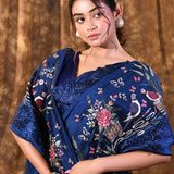 Admiral Blue Embroidered Satin Silk Saree