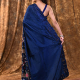 Admiral Blue Embroidered Satin Silk Saree