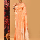 Peach In All Over Jaal On Banarasi Silk Saree