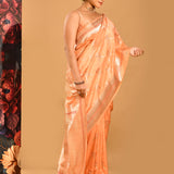 Peach In All Over Jaal On Banarasi Silk Saree