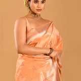 Peach In All Over Jaal On Banarasi Silk Saree