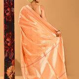 Peach In All Over Jaal On Banarasi Silk Saree
