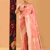 Powder Pink All Over Floral Meenakari Banarasi Silk Saree