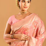Powder Pink All Over Floral Meenakari Banarasi Silk Saree