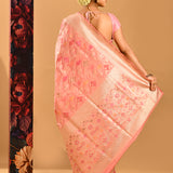 Powder Pink All Over Floral Meenakari Banarasi Silk Saree