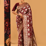 Maroon Geometric Zari Jall Banarasi Silk Saree
