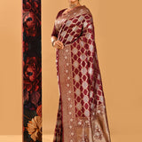 Maroon Geometric Zari Jall Banarasi Silk Saree