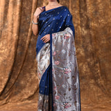 Royal Blue Butti Embroidered Silk Saree