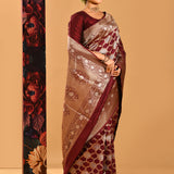 Maroon Geometric Zari Jall Banarasi Silk Saree
