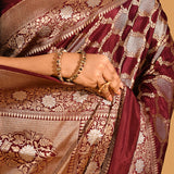 Maroon Geometric Zari Jall Banarasi Silk Saree