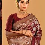Maroon Geometric Zari Jall Banarasi Silk Saree