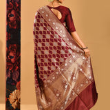 Maroon Geometric Zari Jall Banarasi Silk Saree