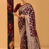 Burgundy Floral Kalga Bel Banarasi Silk Saree