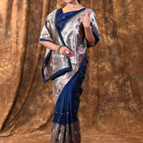 Royal Blue Butti Embroidered Silk Saree