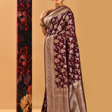 Burgundy Floral Kalga Bel Banarasi Silk Saree