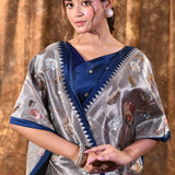 Royal Blue Butti Embroidered Silk Saree