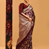 Burgundy Floral Kalga Bel Banarasi Silk Saree