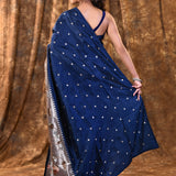 Royal Blue Butti Embroidered Silk Saree