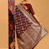 Burgundy Floral Kalga Bel Banarasi Silk Saree
