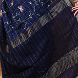 Midnight Blue Floral Silk Blend Saree