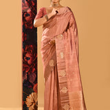Dusty Rose With Gold Butti And Zari Border Banarasi Silk Saree