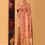 Dusty Rose With Gold Butti And Zari Border Banarasi Silk Saree