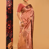 Dusty Rose With Gold Butti And Zari Border Banarasi Silk Saree