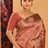 Dusty Rose With Gold Butti And Zari Border Banarasi Silk Saree