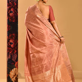 Dusty Rose With Gold Butti And Zari Border Banarasi Silk Saree