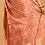 Dusty Rose With Gold Butti And Zari Border Banarasi Silk Saree