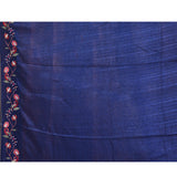 Dark Blue Embroidered Tussar Silk Saree